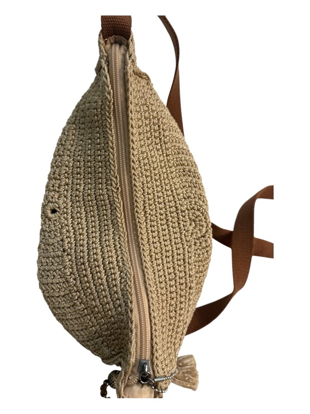 THE Sak Ryder Crochet Crescent Crossbody Bag Hobo Hand-Crocheted Bamboo Tan - Picture 6 of 8